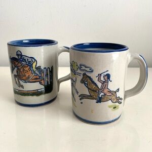 Louisville Stoneware Equestrian Themed Ceramic Mugs Set of 2 Made in Kentucky